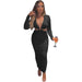 Color-Black-Women Clothing Solid Color Small Sunken Stripe V neck Steel Ring Hollow Out Slim Dress-Fancey Boutique