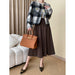 Color-Brown-French High Grade Office Woolen High Waist A Line Pleated Skirt-Fancey Boutique