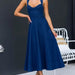 Color-Navy Blue-Elegant Solid Color Waist Tight Strap Denim Mid Length Dress-Fancey Boutique