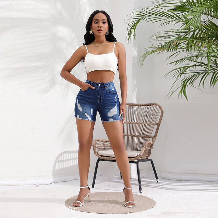 Color-Navy Blue-Jeans Sexy Sexy High Waist Tight Hip Ripped Denim Shorts for Women-Fancey Boutique