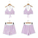 Color-Lavender-Homemade Southeast Asian Holiday Travel Little Daisy Crocheted Suit Knitted Two Piece Sling with Shorts-Fancey Boutique