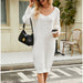 Color-White-Women Clothing Loose Solid Color Knitted Sweater Dress Autumn Winter Long Idle Pullover Sweater Dress-Fancey Boutique