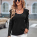 Color-Black-Fall Winter Models Women Clothing Casual Square Collar Slimming Long Sleeve Knitted Top-Fancey Boutique