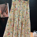 Floral Skirt Women Summer High Waist Slimming Loose Cover A line Skirt Mid Length Skirt-Peony Yellow-Fancey Boutique