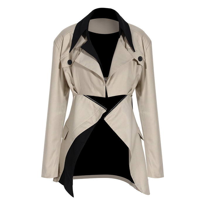 Color-Khaki-Niche Coat Women Spring Detachable Two Wearing Methods Mid Length Blazers Short Coat-Fancey Boutique