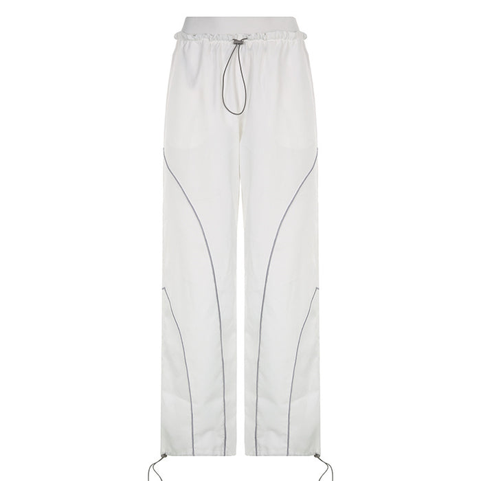 Color-White-Street Line Stitching Design Sexy Dance Sports Pants Elastic Waist All Match Close Ankle Tied Wide Leg Casual Pants-Fancey Boutique