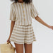 Women Clothing Short Sleeve Striped Shirt Shorts Suit Loose Breathable Two Piece Set-Fancey Boutique