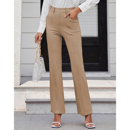 Color-Khaki-Women Clothing Solid Color Pocket Work Pant-Fancey Boutique