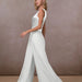 Jumpsuit Lace Chiffon Jumpsuit V neck Mid Waist White Trousers Wide Leg Pants-Fancey Boutique