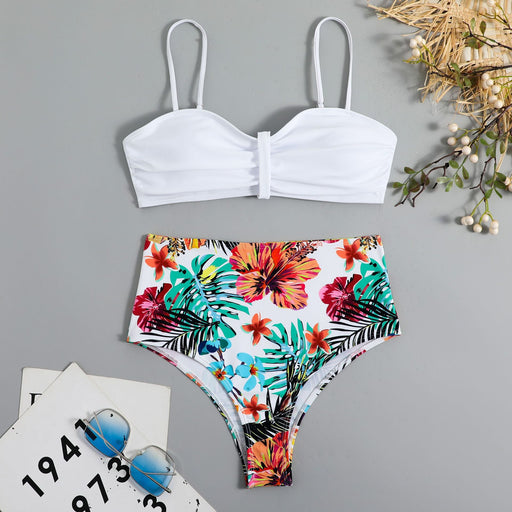 Color-White-Swimsuit Women Split Bikini Retro Sexy Solid Color Printing Bikini Wear-Fancey Boutique