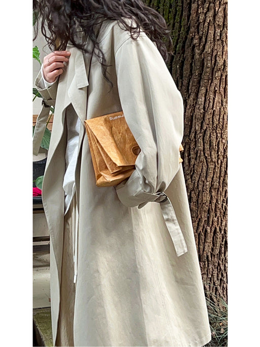 Color-Apricot-Autumn High Grade British Minimalist Static Luxury Mid Length over the Knee Trench Coat Women-Fancey Boutique