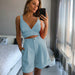 Color-Light Blue-Spring Summer Women Solid Color Two Piece Tube Top High Waist Shorts Sets-Fancey Boutique
