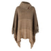 Color-Khaki-Autumn Winter Tassel Cape Shawl Sweater Contrast Color Knitwear Women-Fancey Boutique