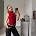 Retro Twist Knitted Slim Waist Twisted Button Turtleneck Slimming Vest Top for Women-Fancey Boutique