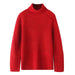 Color-Red-Autumn Winter Red Stand Collar Loose All Match Simple Split Knitted Sweater Women-Fancey Boutique