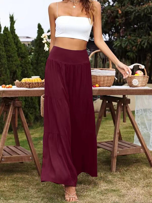 Color-Burgundy-Spot Goods Summer Casual Wide Leg Cotton Linen Popular High Waist Loose Pants Women Pants-Fancey Boutique