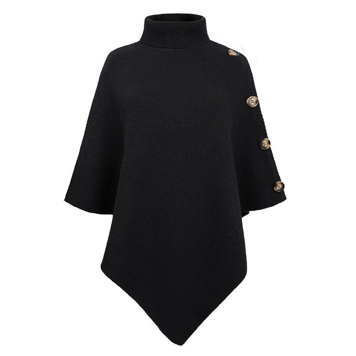 Color-Black-Autumn Winter Shawl Cape Solid Color Turtleneck Women Sweater-Fancey Boutique