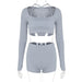 Color-Gray-Autumn Winter Women Knitted Thread High Elastic Beauty Back Exercise Fitness Two Piece Suit Women-Fancey Boutique