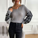 Color-Gray-Autumn Women Thin round Neck Knitted Pullover Leopard Print Sweater Women-Fancey Boutique