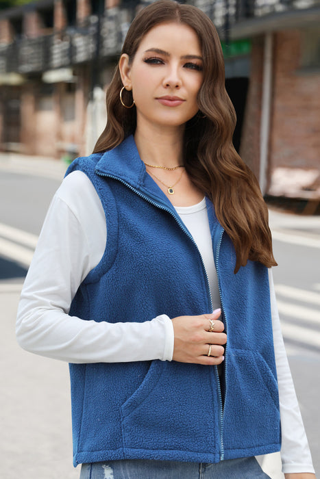 Women's Polar Fleece Zipper Collared Waistcoat-royal blue-Fancey Boutique