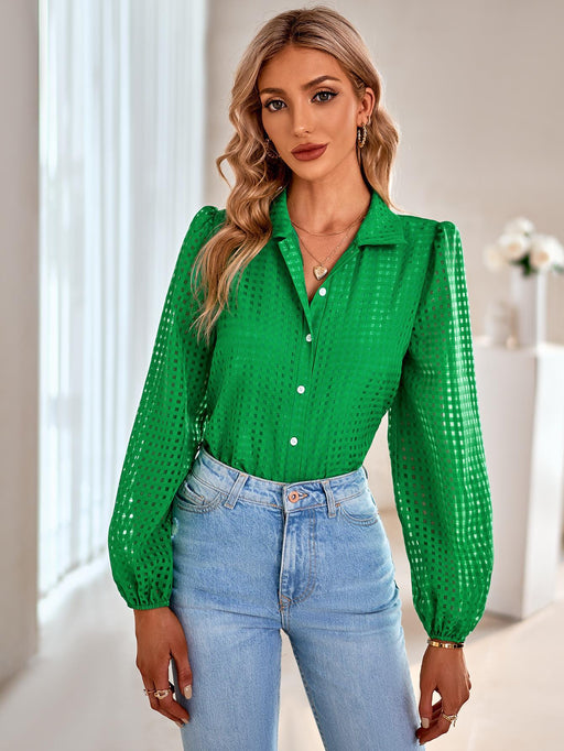 Color-Green-Autumn Winter Casual Women Clothing Single Breasted Collared Plaid Shirt Women-Fancey Boutique