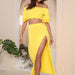 Color-Yellow-Summer Solid Color Knitted Slit Long Skirt Loose Top Two-Piece Set-Fancey Boutique