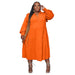 Color-Orange-Plus Size Women Clothing Popular Lotus Leaf Shoulder Long Sleeve Layered Large Swing Dress-Fancey Boutique