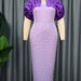 Color-Purple-Model Mesh Stitching Dress Sexy Socialite Backless Beaded Dress-Fancey Boutique