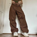 Color-Brown-Summer Girls Street Retro Casual Low Waist Drawstring Loose Woven Pants-Fancey Boutique