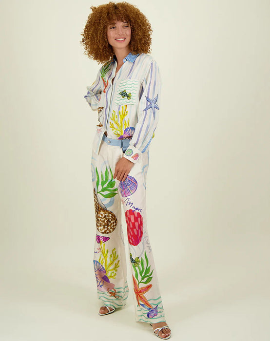 Satin Printed Personalized Graffiti Casual Shirt Trousers Two Piece Suit Amplified craft-Multicolor Two-Piece Suit-Fancey Boutique