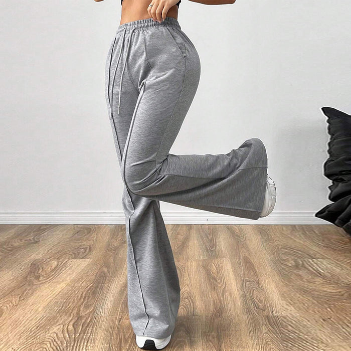 Simple Office Casual Pants Autumn Winter Drawstring Elastic Waist Slim Wide Leg Pants-Fancey Boutique