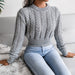 Color-Gray-Women Fall Winter Twist Waist Trimming Knitted Cropped Sweater Clothing-Fancey Boutique