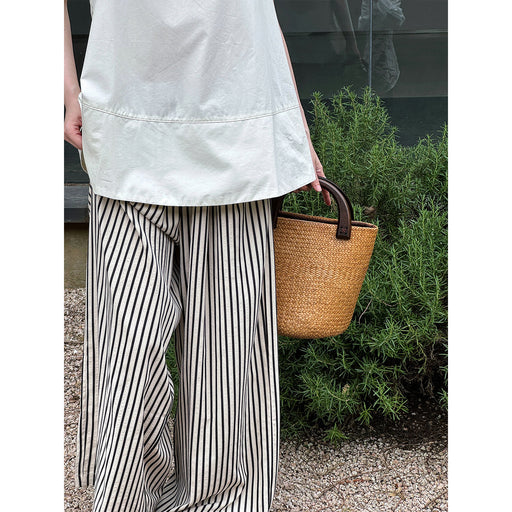 Drooping Loose Feeling Striped Wide Leg Pants Women Elastic Waist Casual Pants Minimalist All Match Lazy Pants-Fancey Boutique