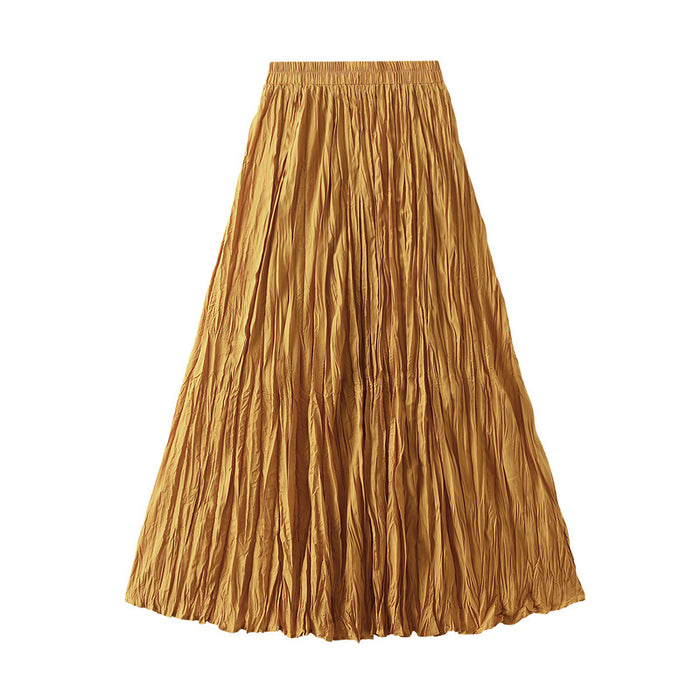 Color-Yellow-Light Luxury Streamer Pleated Skirt Women Spring Autumn Swing Slimming Pleated A Line Skirt-Fancey Boutique