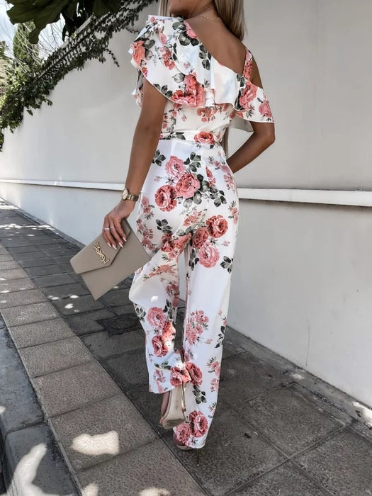 Color-White-Summer Loose Lace-up Printed Jumpsuit-Fancey Boutique