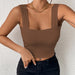 Camisole Wide Shoulder Strap Sleeveless Outerwear Top Sexy Slim Fit Sexy Back-Light Brown-Fancey Boutique