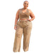 Color-Brown-Plus Size Women Clothing Sleeveless Cropped Outfit Short Top Elastic Waist Wide Leg Pants Set-Fancey Boutique
