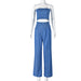 Solid Color Hollow Out Cutout Out Cropped Off The Shoulder Top Sexy Slim Pants Suit Women-Blue-Fancey Boutique