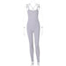 Color-Gray-Winter Women Clothing Solid Color Rib Sexy Backless Slim Fit Sports Jumpsuit-Fancey Boutique