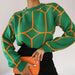 Color-Green-Russian round Neck Line Pattern Woolen Top-Fancey Boutique