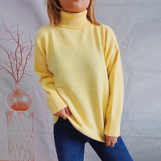 Color-Yellow-Autumn Winter Top Solid Color Turtleneck Long Sleeve Bottoming Shirt Sweaters Pullover Women-Fancey Boutique