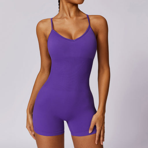 Color-Purple-Hollow Out Cutout-out Beauty Back Seamless Yoga Jumpsuit Skinny Slimming Hip Lifting Fitness One Piece Sportswear for Women-Fancey Boutique