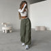 Color-Light Green-High Waist Drawstring Straight Simple Overalls Summer Street Solid Color All Matching Casual Trousers-Fancey Boutique