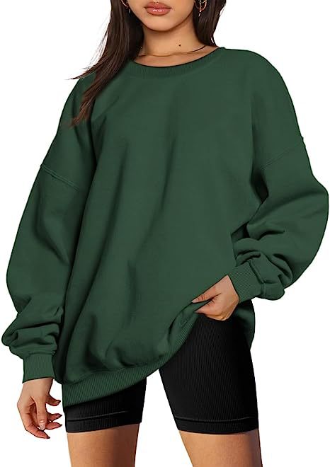 Color-blackish green-Women Clothing Round Neck Pullover Loose Casual Fleece Lined Oversized Sweater-Fancey Boutique