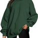 Color-blackish green-Women Clothing Round Neck Pullover Loose Casual Fleece Lined Oversized Sweater-Fancey Boutique