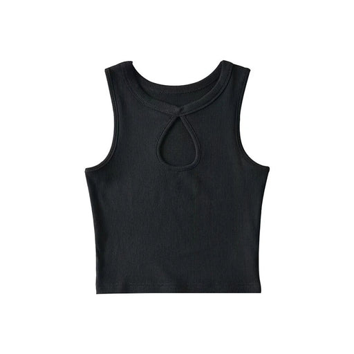 Color-Black-Summer Beauty Bloggers Chest Water Drop Hollow Out Cutout Women Sleeveless Slim Fit Pullover Cropped Outfit Vest-Fancey Boutique
