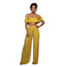 Color-Yellow-Sexy off-Neck Lotus Leaf Tube Top Cropped Top Women Clothing Casual Wide Leg Pants Suit-Fancey Boutique