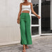 Color-Green-Side Slit High Waist Casual Women Wide Legged Pants Loose Lace Up Pants-Fancey Boutique