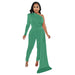 Color-Mint-Women Autumn Pleated Shoulder Solid Color Tight Jumpsuit Women-Fancey Boutique