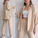 Casual Autumn Shirt High Waist Elastic Pants Women Two Piece Set-Khaki-Fancey Boutique